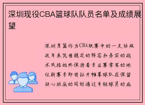 深圳现役CBA篮球队队员名单及成绩展望