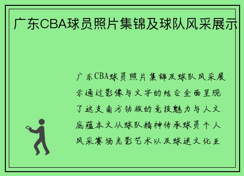 广东CBA球员照片集锦及球队风采展示